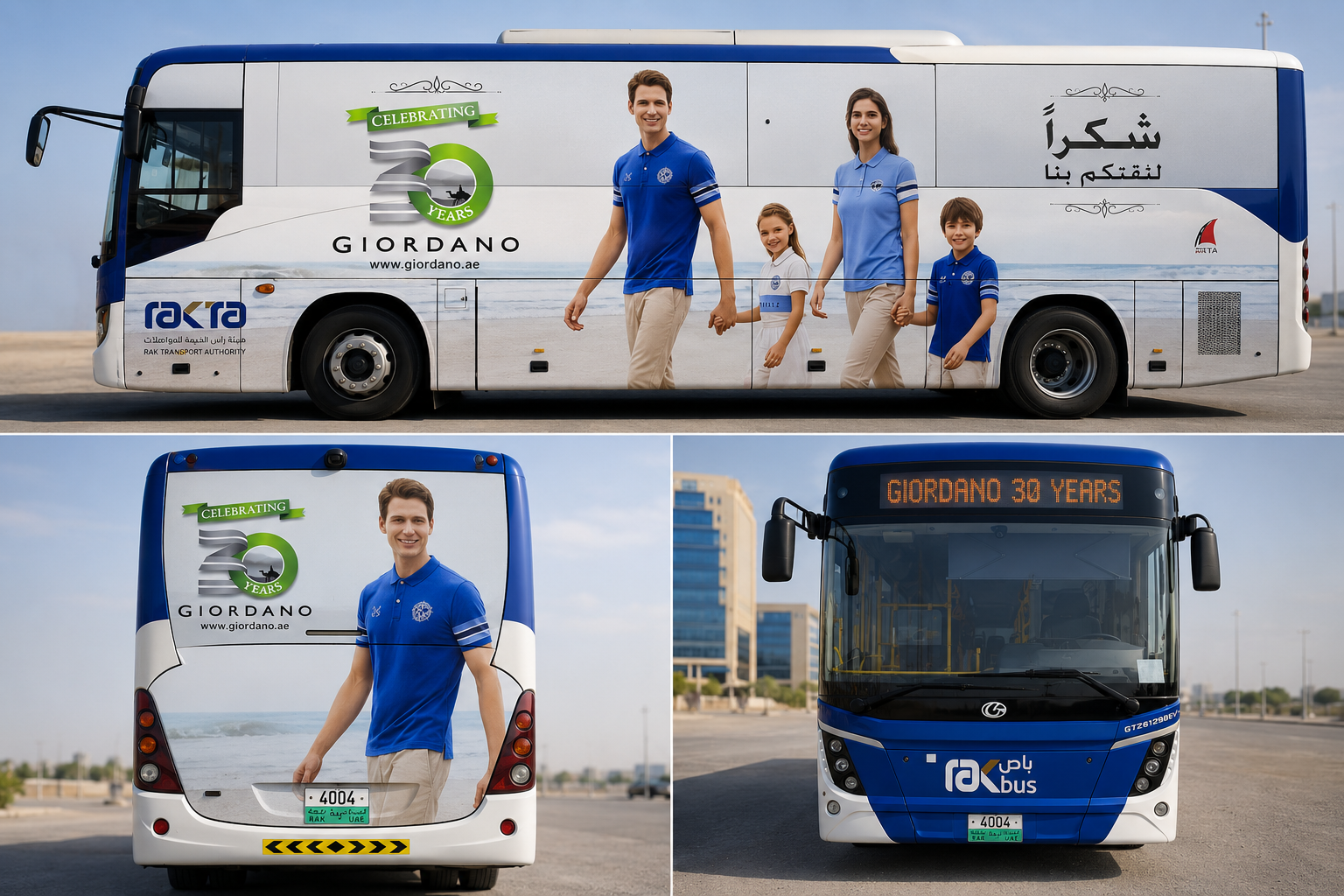 Giordano branded bus with full advertising graphics