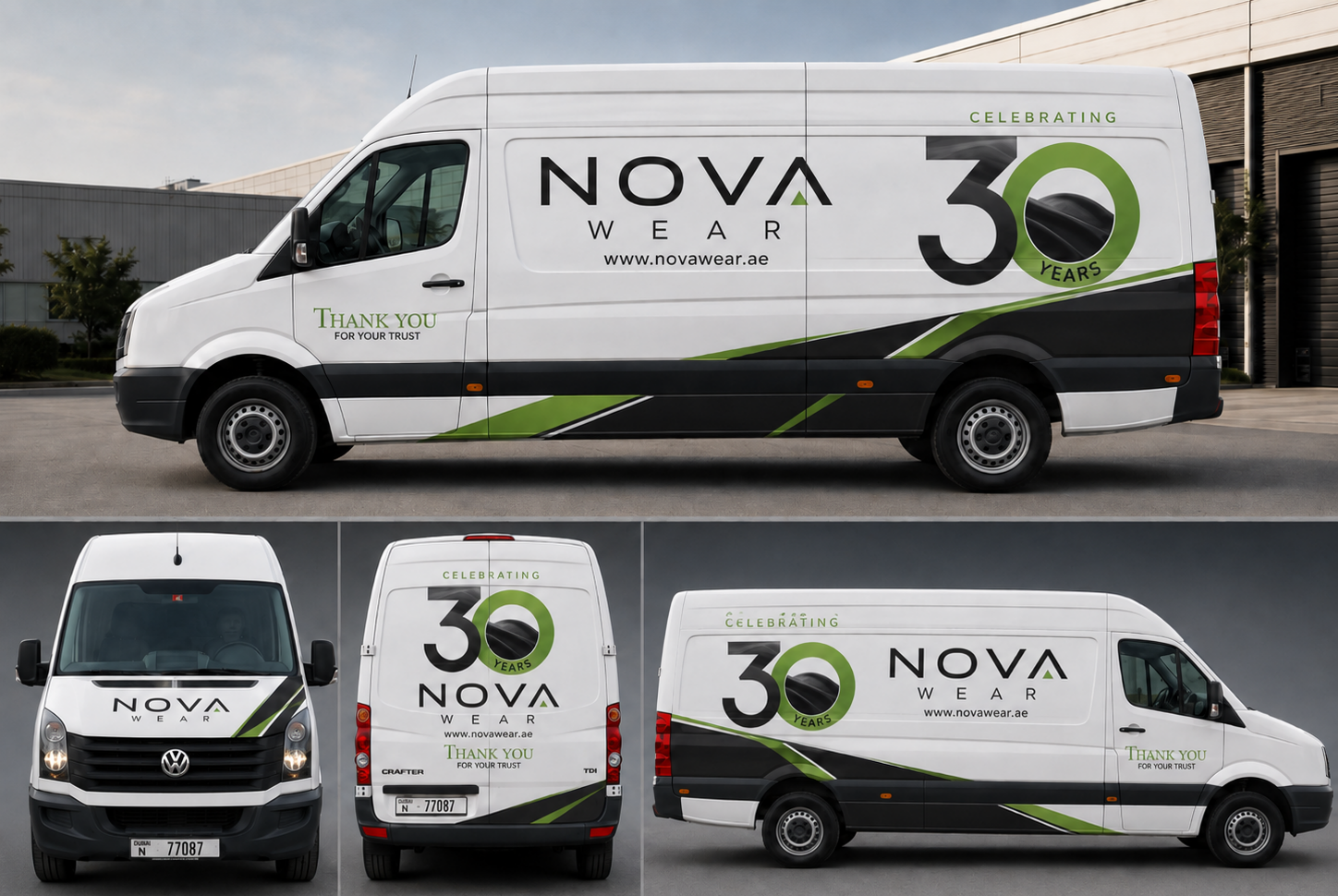 Nova Wear branded delivery van with fashion advertising graphics