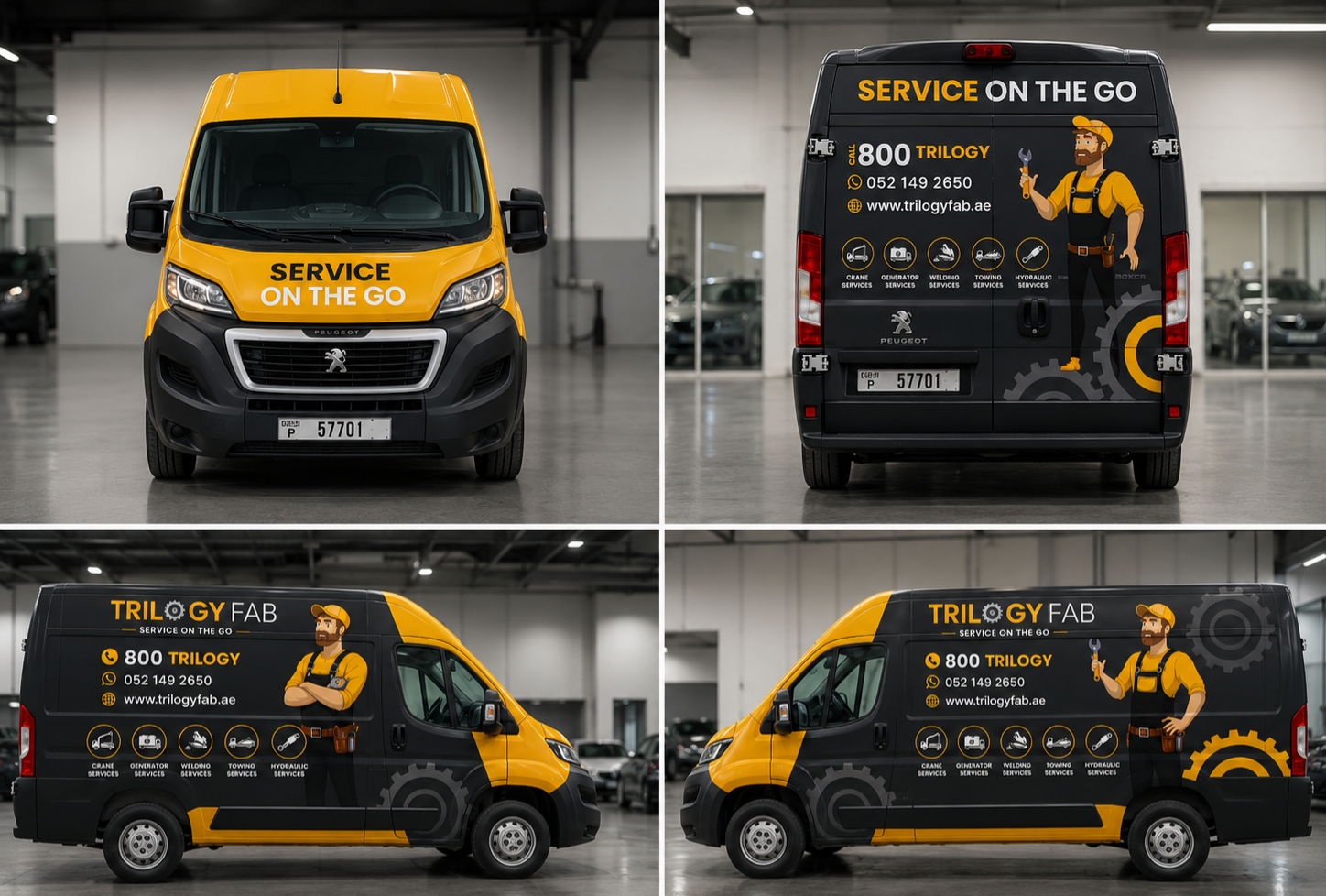 TrilogyFab branded van with professional vehicle graphics