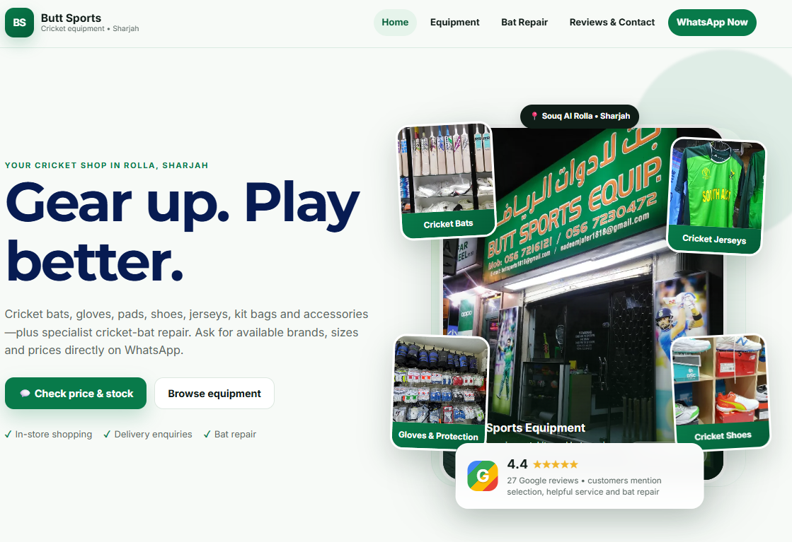 Butt Sports website created by Blue Oasis