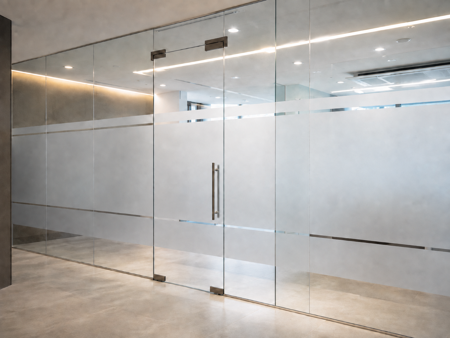 Etched-glass office privacy bands