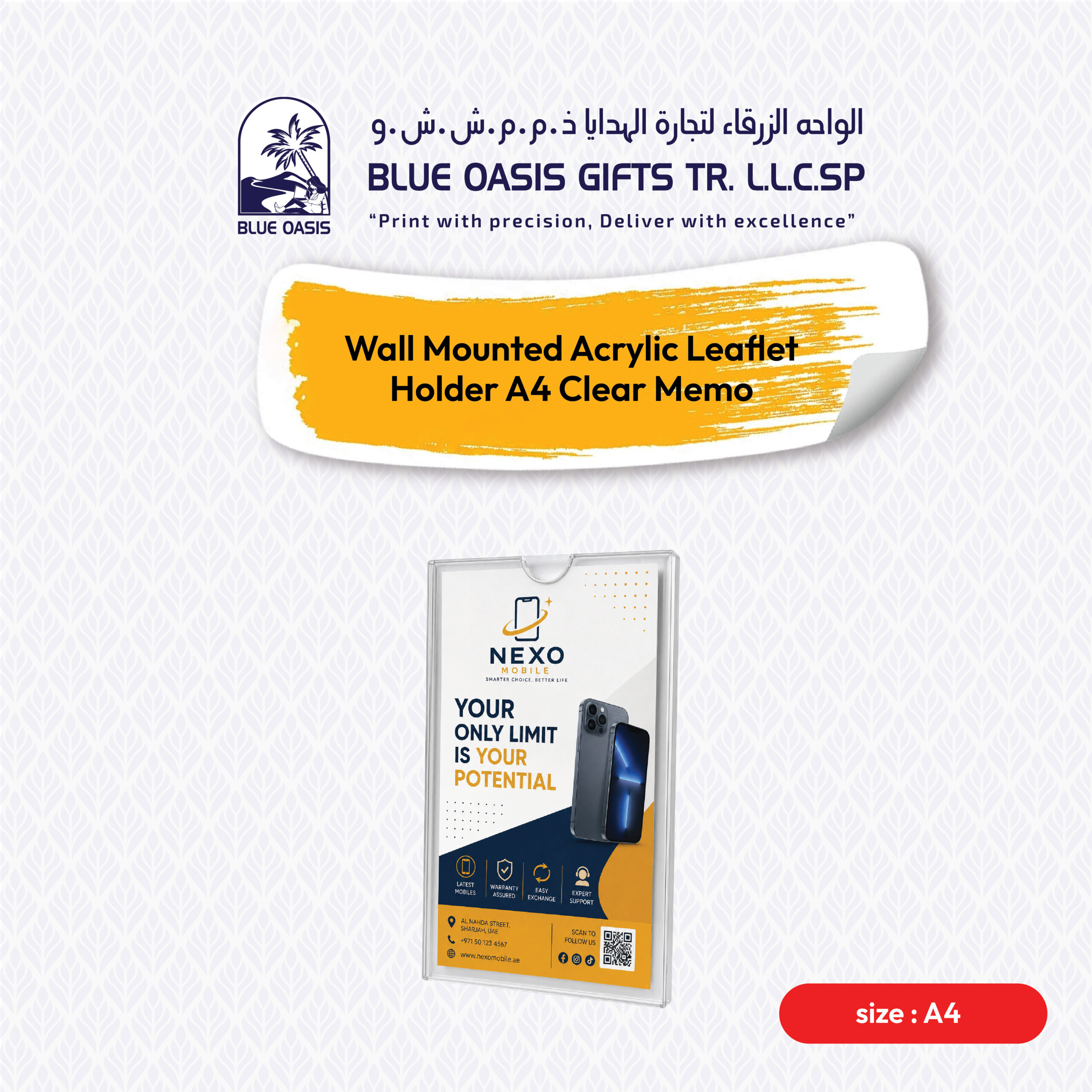 Wall Mounted Acrylic Leaflet Holder A4 Clear Memo
