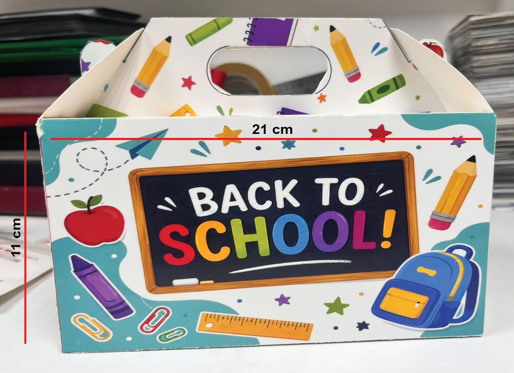 Approved physical Back to School gable box sample made by Blue Oasis Gifts
