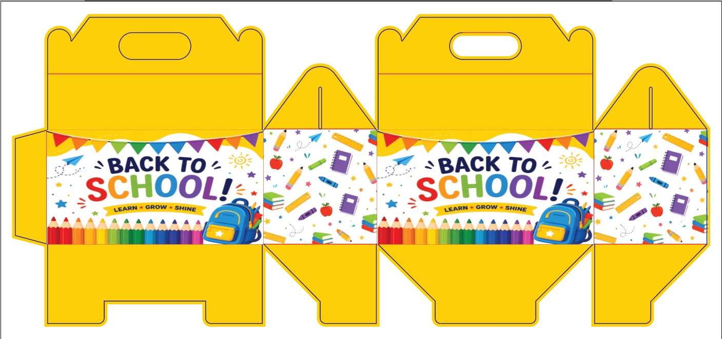 Back to School custom gable box design option 1 on dieline