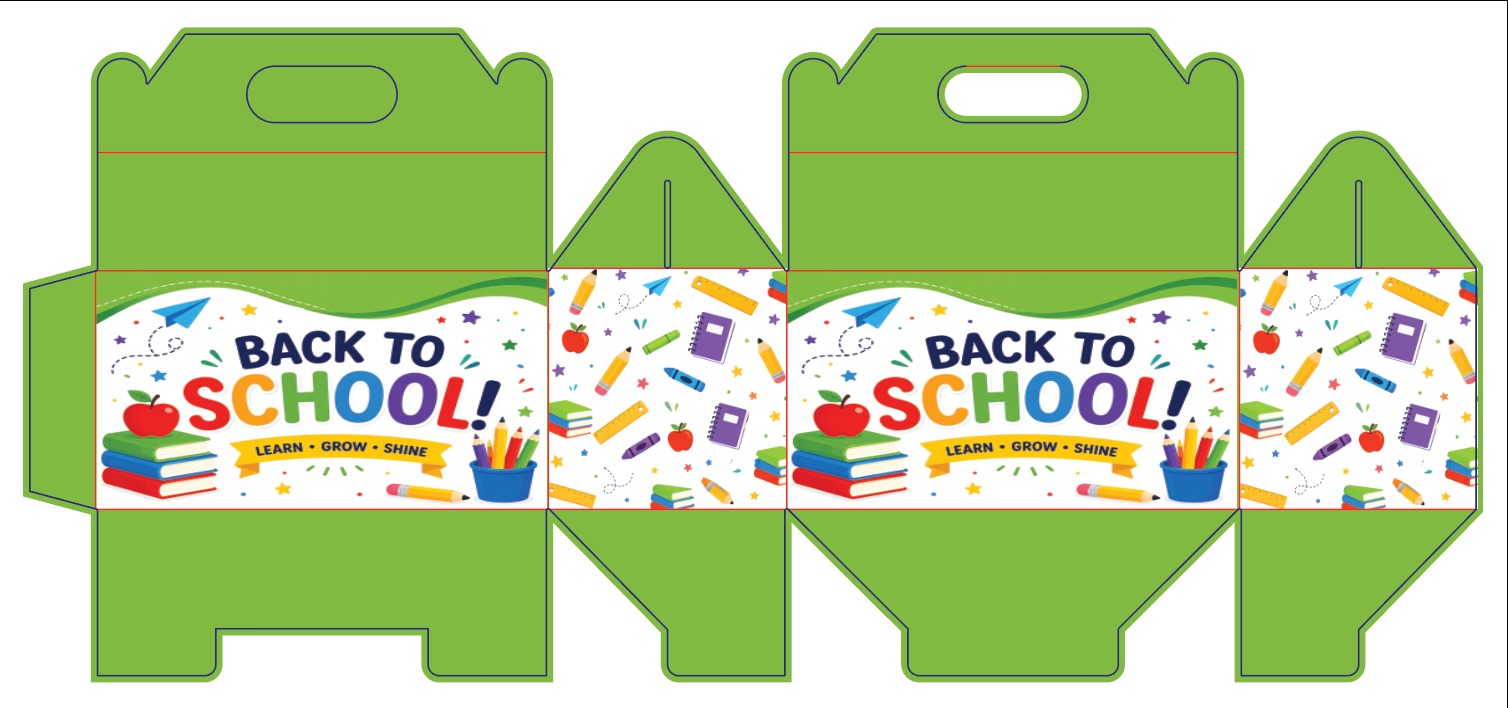 Back to School custom gable box design option 5 on dieline