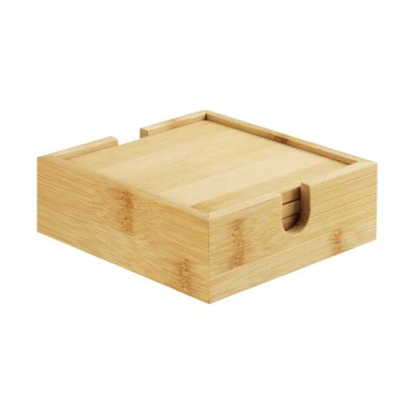 4 Pcs Bamboo Tea Coasters Sets with Case — product photo 1