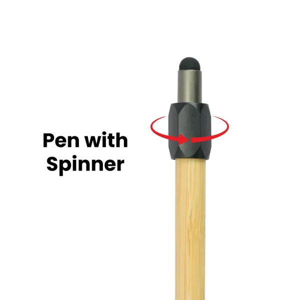 Bamboo and Metal Stylus Pens with Top Spinner (Blue Ink) — product photo 1