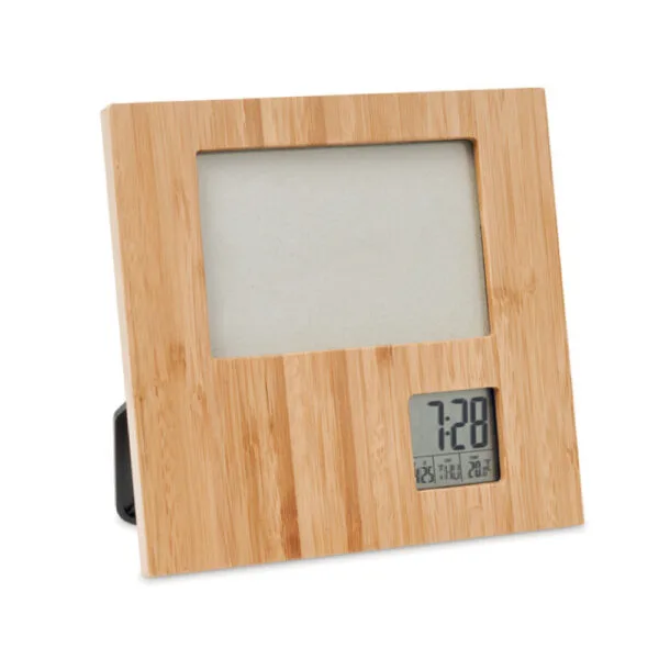 Bamboo Photo Frame with Digital Clock & Weather Station — product photo 1