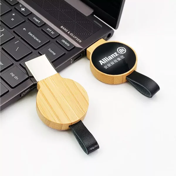 Bamboo Round LED Logo USB with Strap 64GB V. 3.0 — product photo 1