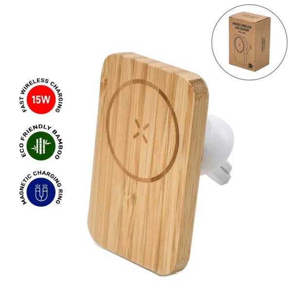 Bamboo Wireless Car Charger 15W Fast Charging & Type C — product photo 1