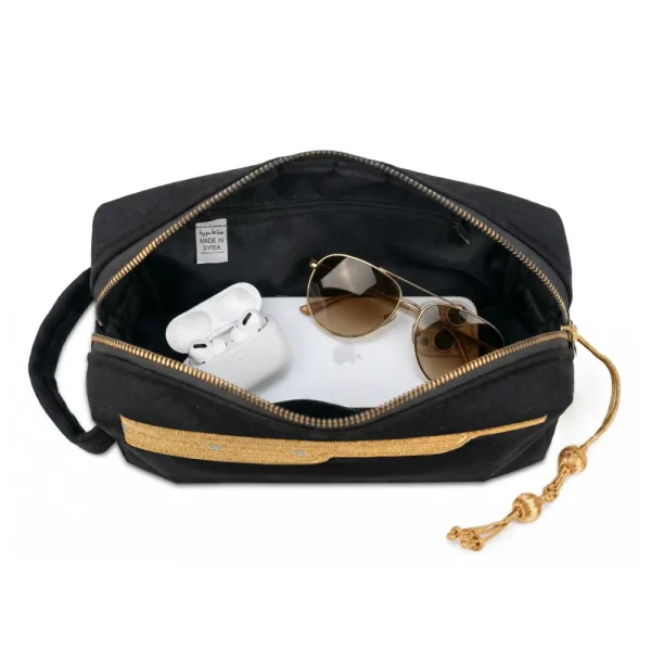 Black Multi-Purpose Utility & Cosmetic Pouch with Bisht Embroidery — product photo 1