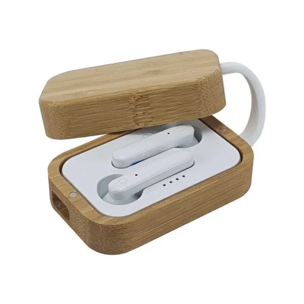 BT Earbuds with Bamboo Case & High Audio Quality — product photo 1