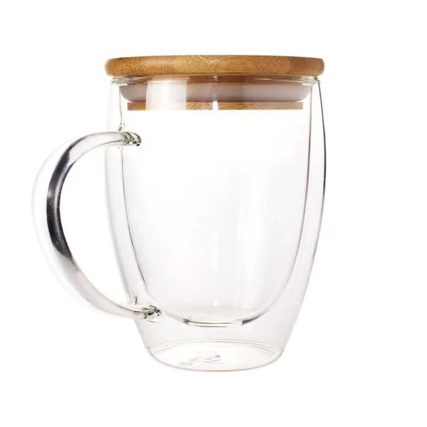 Double Wall Clear Glass Mug with Bamboo Lid — product photo 1