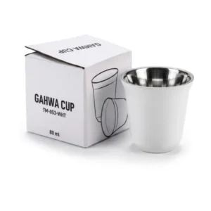 Gahwa Cups, Stainless Steel Arabic Coffee Cups, 80ml in White Carton Box — related custom branded product in UAE