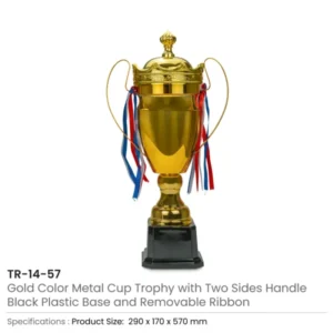 Metal Close Cup Trophies with Two-Sided Handle & Attached Ribbons — related custom branded product in UAE