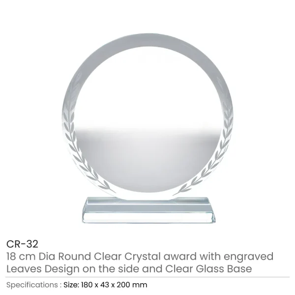 Round Clear Crystal Awards with Engraved Leaves in Premium Box — product photo 1