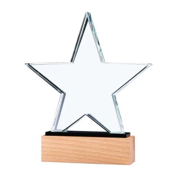 Star Shaped Crystal Awards with Wooden Base — product photo 1