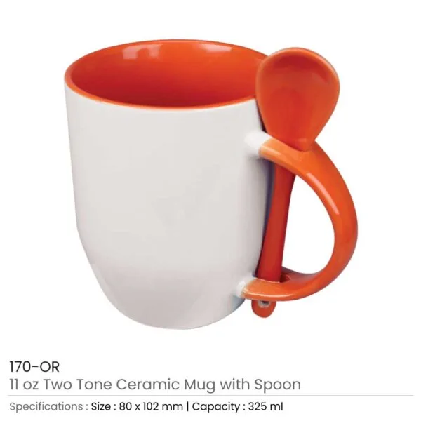 Two-Tone Ceramic Mugs with Spoon 11 oz — product photo 1