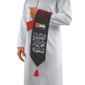 UAE Flag Scarf with Arabic Writing, Red & Green Tassel — related custom branded product in UAE