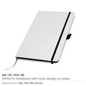 White PU Leather Cover A5 Notebooks Band Bookmark Loop — related custom branded product in UAE