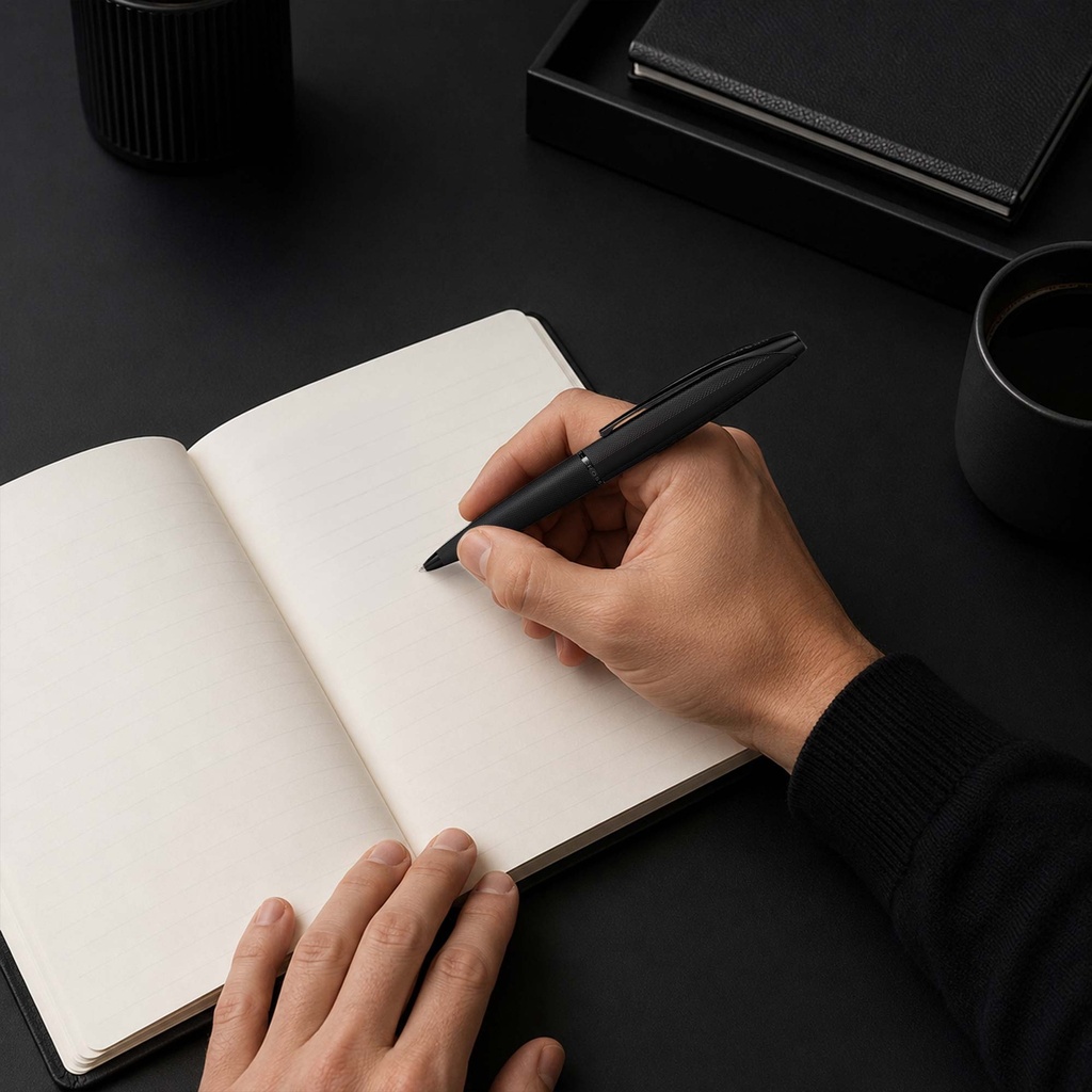 Cross ATX black pen writing beside notebook thumbnail
