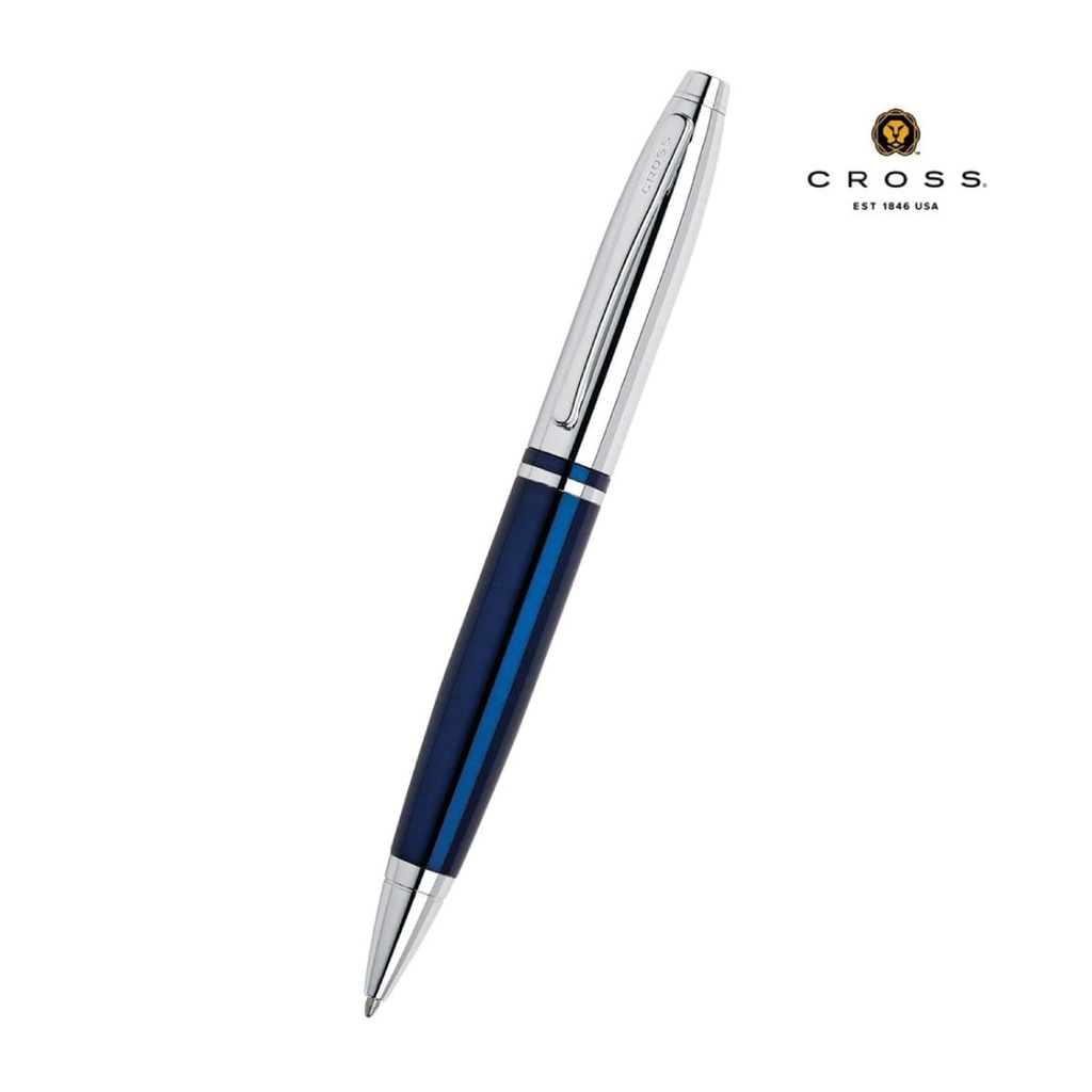 Cross Calais chrome and blue lacquer ballpoint pen full product view