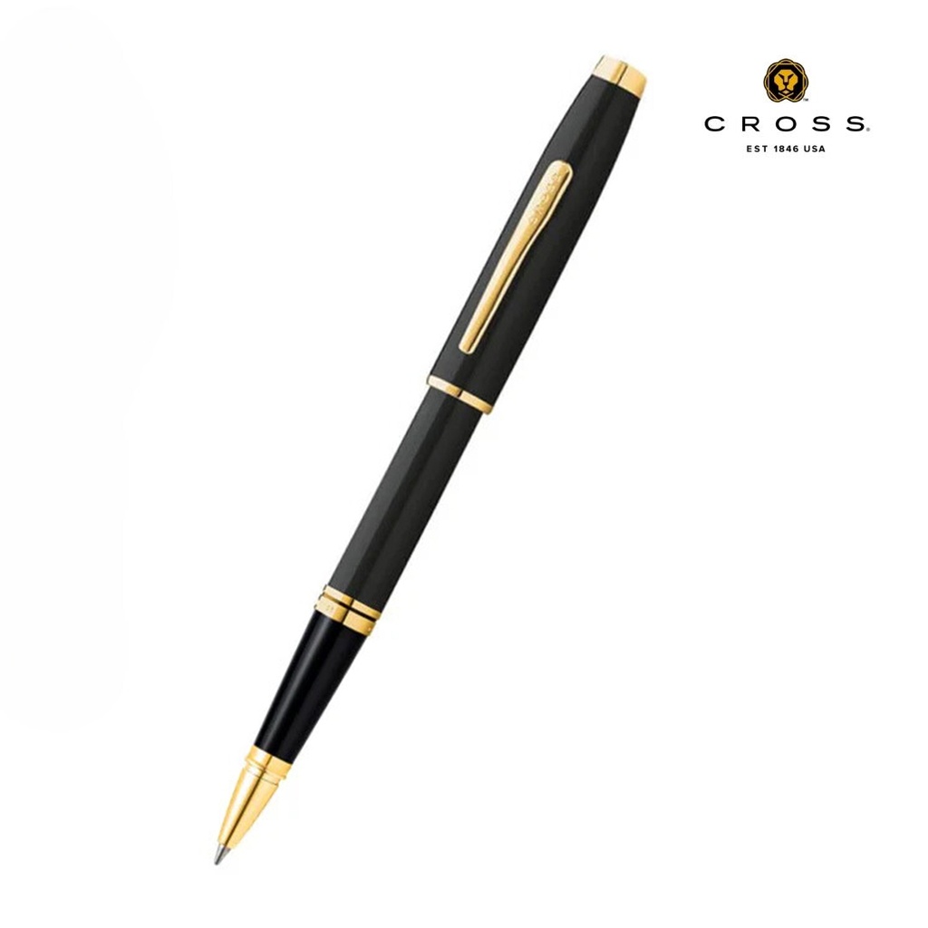 Cross Coventry Classic black lacquer rollerball pen with gold-tone appointments hero view