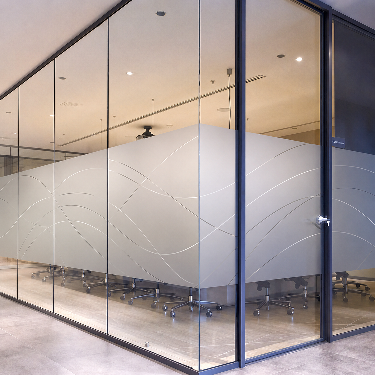 Office partition sandblast strips