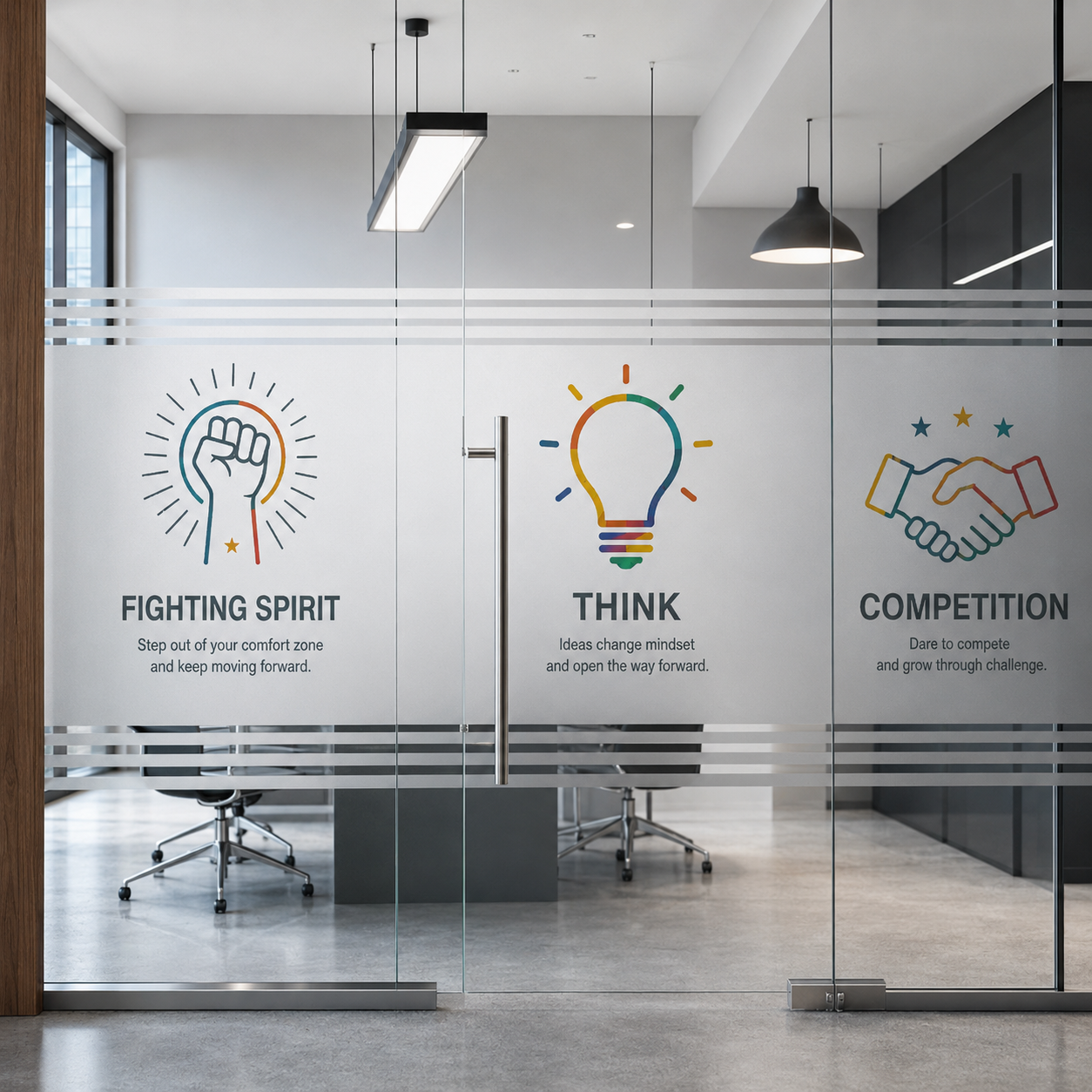 Frosted glass office branding