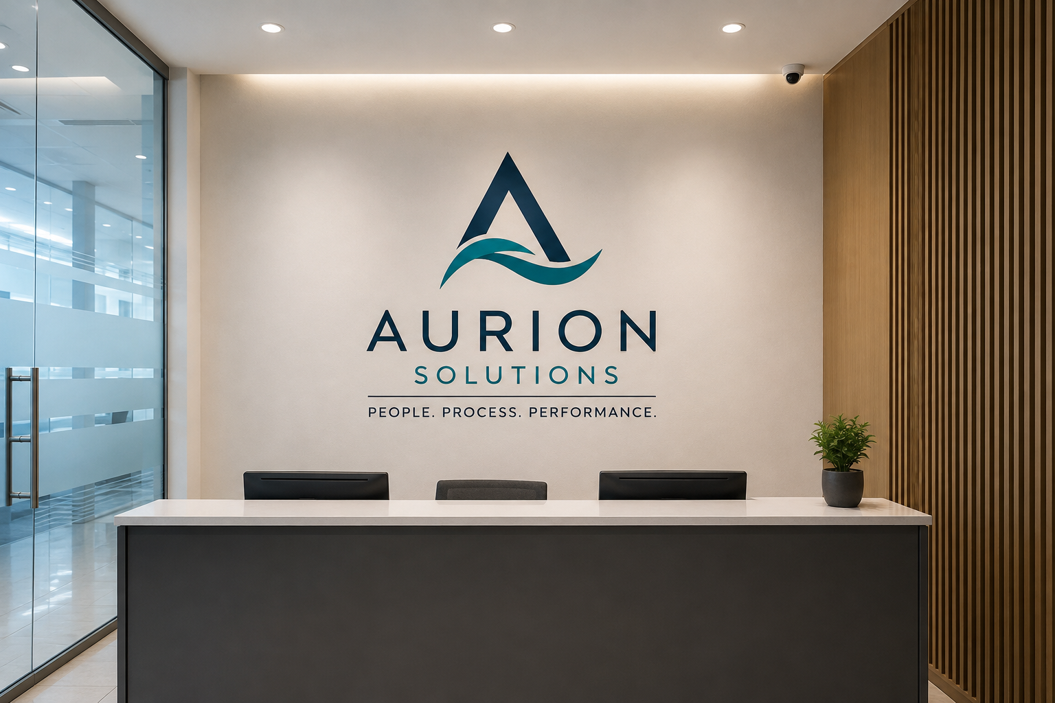 reception logo branding dubai Reception logo installation and office entrance branding
