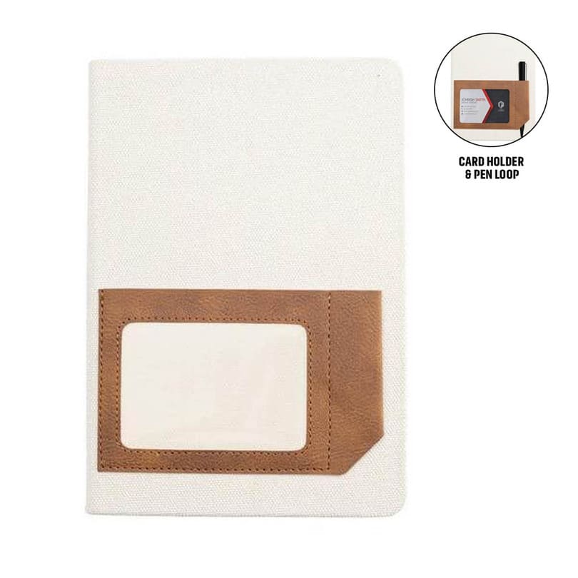 ADANA - Santhome Recycled Canvas A5 Hard Cover Notebook with PU Pocket - Beige — product photo 1