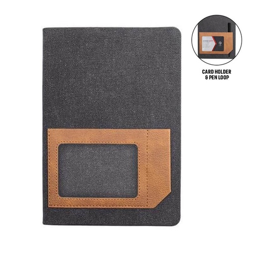 ADANA - Santhome Recycled Canvas A5 Hard Cover Notebook with PU Pocket - Black — product photo 1