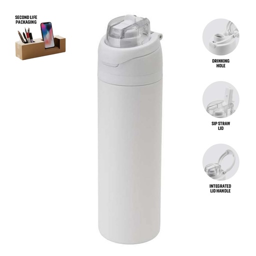 AERO SIP - Hans Larsen Recycled Stainless Steel Bottle with Dual Sip Lid - White — product photo 1