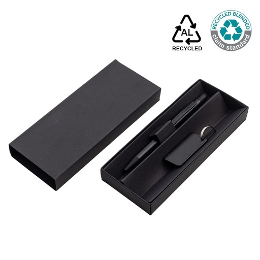 ANGLA - Gift Set of RCS Recycled Aluminium Pen and Keychain - Black — product photo 1