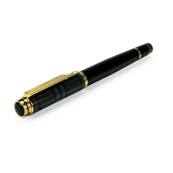 Arabic Traditional Bisht Design Metal Pens, Glossy Black with Gold Outline — product photo 1