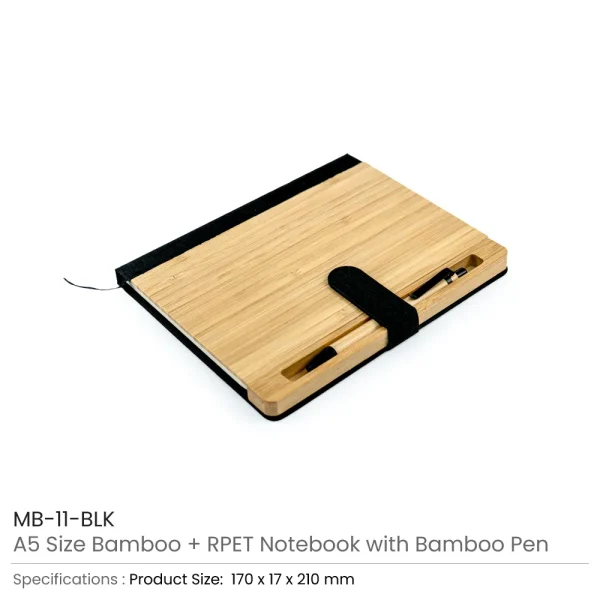 Bamboo and rPET Notebooks with Pen, A5, Bookmark & Magnetic Clasp — product photo 1