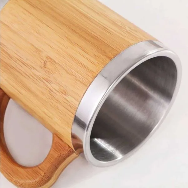Bamboo & Stainless Steel Coffee Travel Mug with Handle and Lid — product photo 1