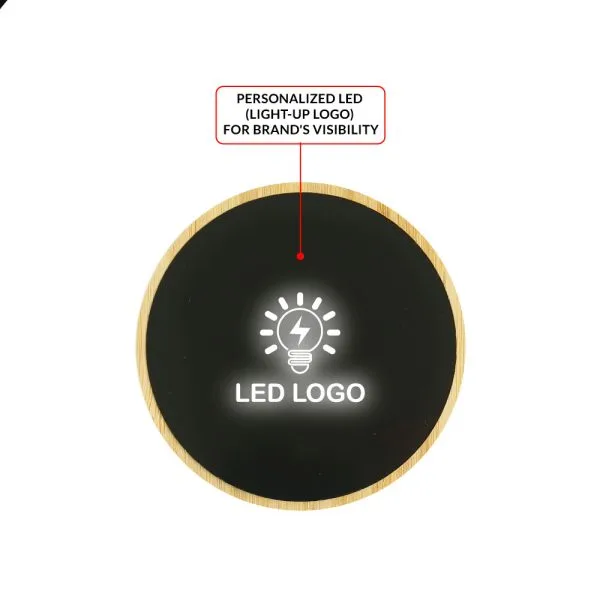 Bamboo Wireless Charger 15W Fast Charging with LED Logo — product photo 1