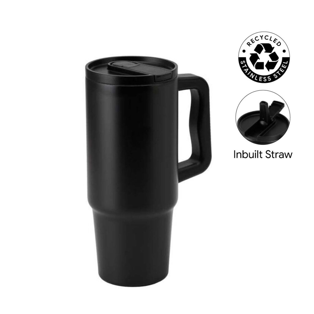BERN 2.0 - Hans Larsen Recycled Stainless Steel Tumbler with Straw Lid - Black — product photo 1