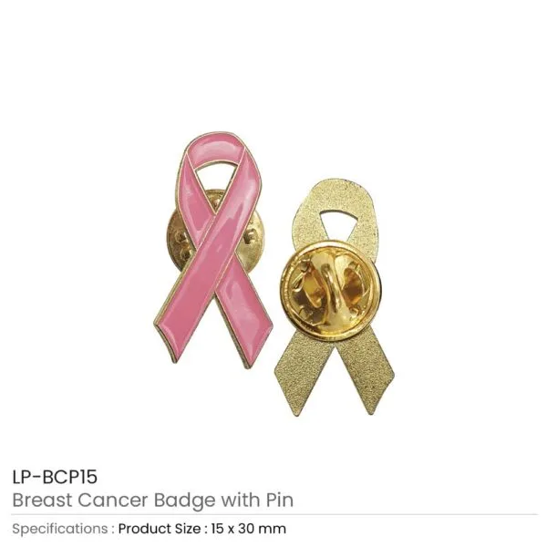 Breast Cancer Awareness Badges with Pin / Gold Magnet — product photo 1