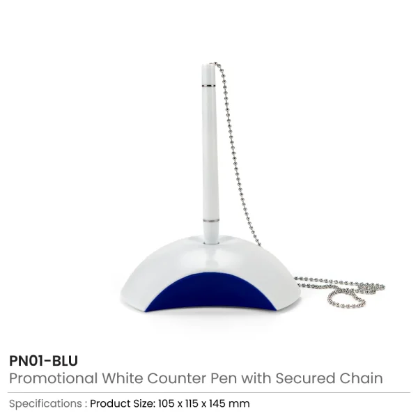 Counter Pen with Base Holder and Secured Chain – Blue Ink — product photo 1