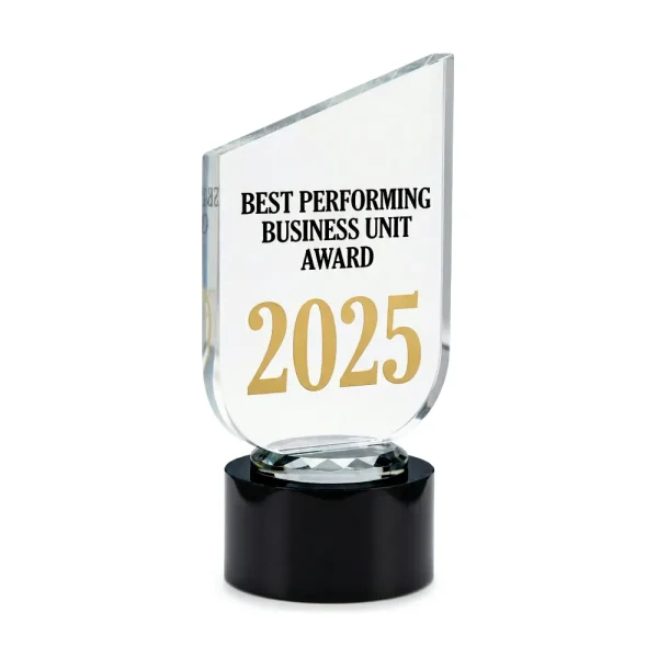 Crystal Trophy Round Black Base in Premium Fiber Box, Gold Lock Closure — product photo 1