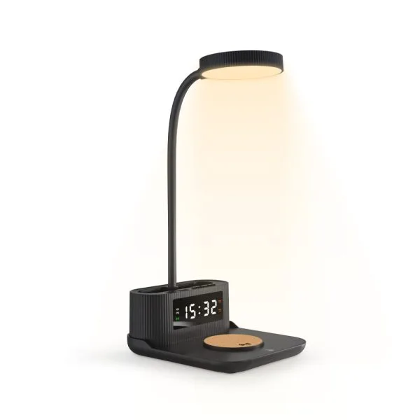 Desk Lamp with 15W Wireless Charger, Clock and Pen Holder — product photo 1