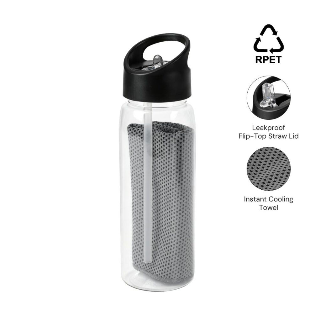 DEVON - Giftology RPET Cooling Towel in RPET Bottle 800 ml - Black — product photo 1