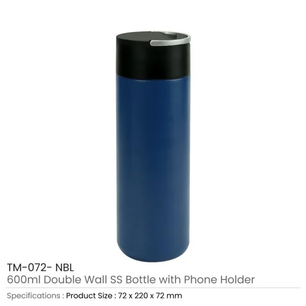 Double Wall SS Bottles, Twist-off Lid with Phone Holder 600ml — product photo 1