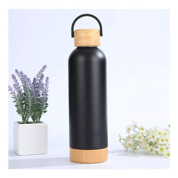 Double Wall SS Bottles with Bamboo Base & Lid 750 ml — product photo 1