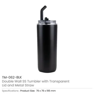 Double Wall SS Tumblers with Transparent Lid & Metal Straw – 500ml — related custom branded product in UAE