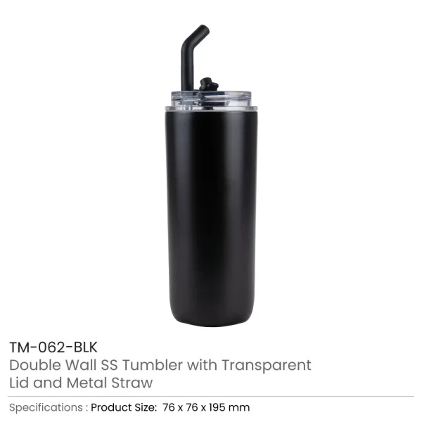 Double Wall SS Tumblers with Transparent Lid & Metal Straw – 500ml — product photo 1
