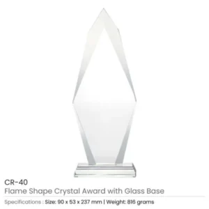 Flame Shaped Crystal Awards with Glass base & Box — related custom branded product in UAE