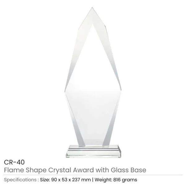Flame Shaped Crystal Awards with Glass base & Box — product photo 1
